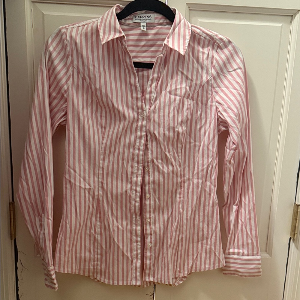 Express Light Pink and White Striped Shirt